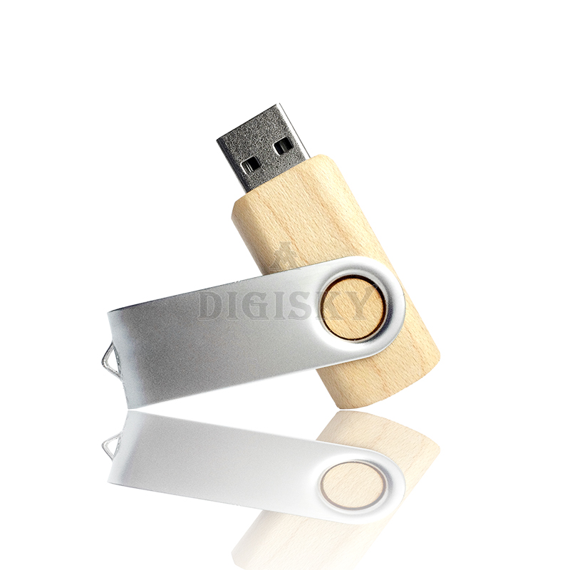 Twister USB flash drive wooden design with aluminum clip.