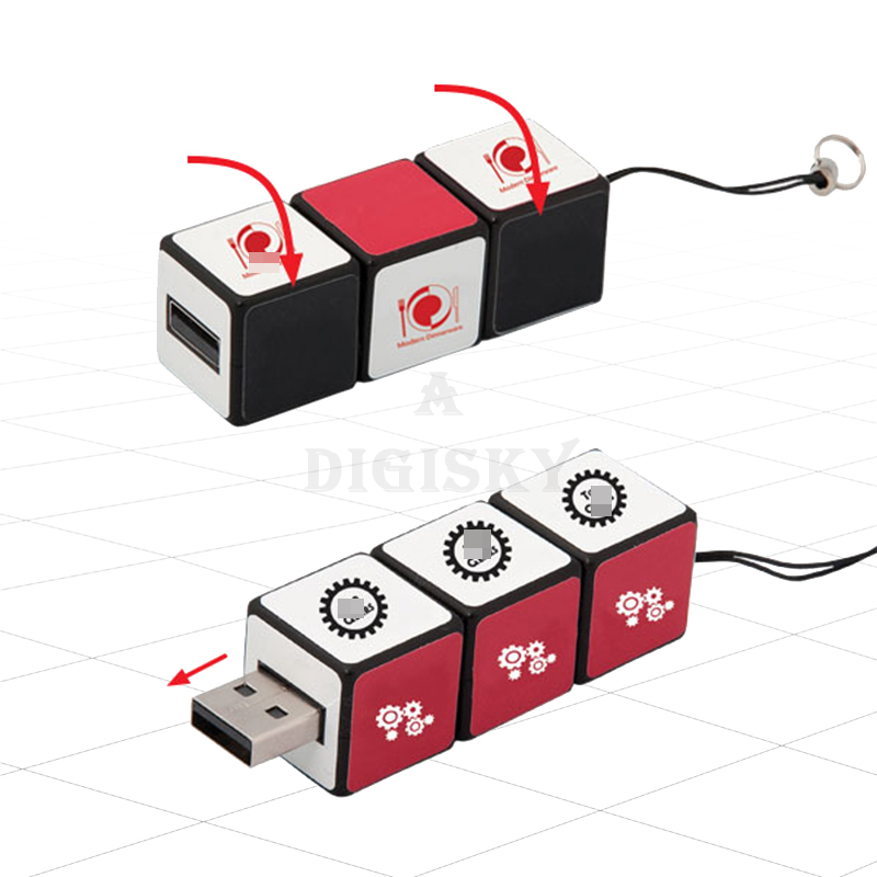 Full color printed sticker logo cube USB flash drives
